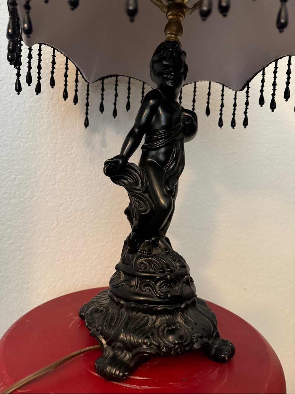 Vintage Table Rococo 13.5" Brass Cherub Statue Lamp Total 24" Tall - Picture 7 of 16
